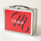 ミニマルモダンモノグラムイニシャル名red メタルランチボックス (正面)