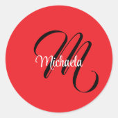 ミニマルモダンモノグラムイニシャル名red ラウンドシール (正面)