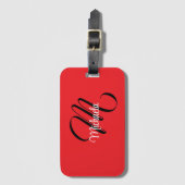 ミニマルモダンモノグラムイニシャル名red ラゲッジタグ (正面縦)