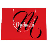 ミニマルモダンモノグラムイニシャル名red ラージペーパーバッグ (正面)