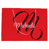 ミニマルモダンモノグラムイニシャル名red ラージペーパーバッグ (裏面)