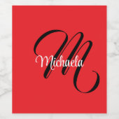 ミニマルモダンモノグラムイニシャル名red ワインラベル (シングルラベル)