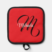 ミニマルモダンモノグラムイニシャル名red 鍋敷き (正面)