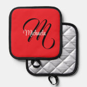 ミニマルモダンモノグラムイニシャル名red 鍋敷き (正面/裏面)