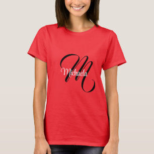ミニマルモダンモノグラムイニシャル名red tシャツ