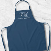ミニマルモダンモノグラム名クラシック青 エプロン