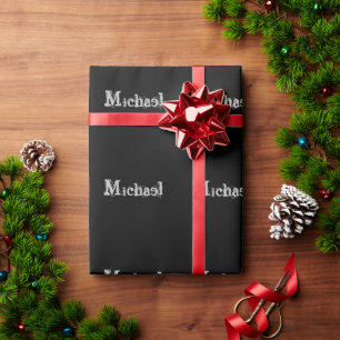 ミニマルモダンモノグラム名白黒 ラッピングペーパー