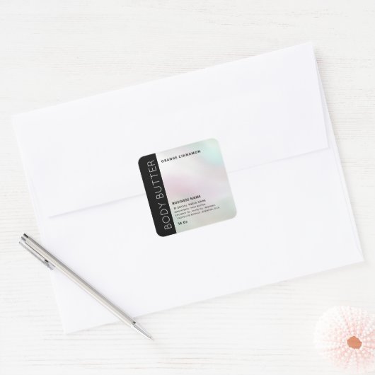 ミニマルモダンラグジュアリータイポグラフィホログラフィック スクエアシール (封筒)