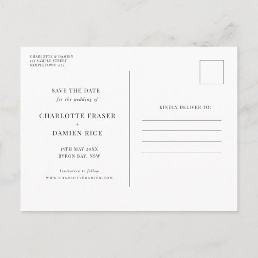 ミニマルモダンラストアーチフォト日付の保存 ポストカード (裏面)