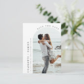 ミニマルモダンラストアーチフォト日付の保存 ポストカード (スタンド正面)