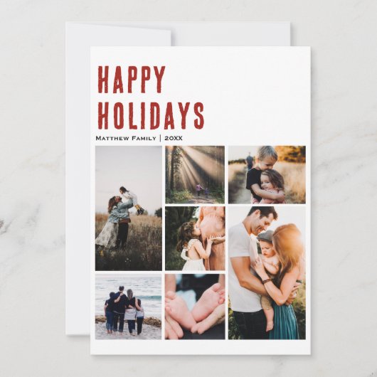 ミニマルモダンリスクリスマスファミリーフォトコラージュ シーズンカード (正面)