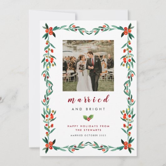 ミニマルモダンリススクリプトのクリスマス結婚した写真 シーズンカード (正面)