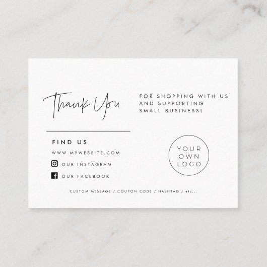 ミニマルモダンリストありがとうございましたパッケージ挿入カード 名刺 (裏面)