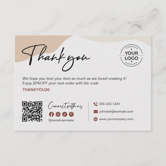 ミニマルモダンリストありがとう割引QRコードロゴ サンキューカード (正面)