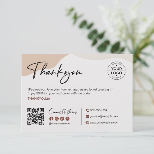ミニマルモダンリストありがとう割引QRコードロゴ サンキューカード (スタンド正面)