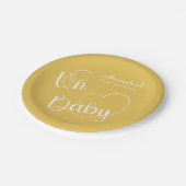 ミニマルモダンリストかわいいマスタード黄色の赤ちゃんシャワー ペーパープレート (アングル)