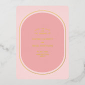 ミニマルモダンリストとピンクと金ゴールドの日付を保存 箔招待状 (正面)