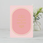 ミニマルモダンリストとピンクと金ゴールドの日付を保存 箔招待状 (立ち正面)