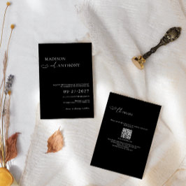 ミニマルモダンリストとブラックQRコード2結婚 in 1's 招待状