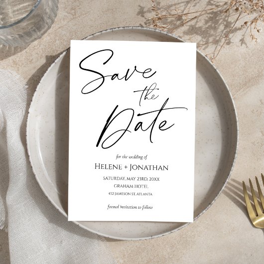 ミニマルモダンリストのエレガントな結婚式の日付を保存 招待状