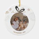 ミニマルモダンリストのクリスマスフォーフォト セラミックオーナメント (正面)