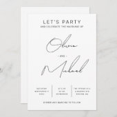 ミニマルモダンリストのク結婚リーンスクリプト+ QRコード 招待状 (正面/裏面)