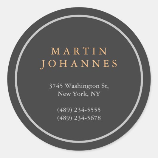 ミニマルモダンリストのグレーエレガントの名前アドレス ラウンドシール (正面)
