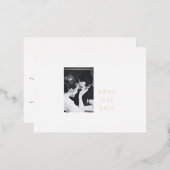 ミニマルモダンリストのゴールドフォイル写真保存日時 箔招待状ポストカード (正面/裏面)