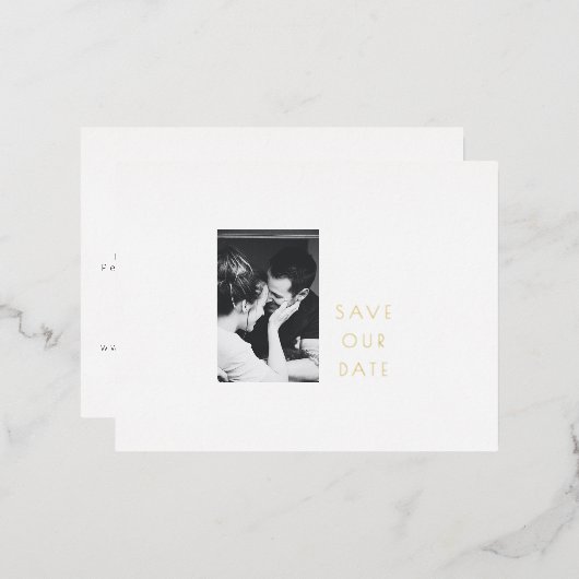 ミニマルモダンリストのゴールドフォイル写真保存日時 箔招待状ポストカード (正面/裏面)