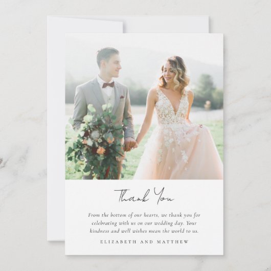 ミニマルモダンリストのスクリプ結婚ト写真 サンキューカード (裏面)