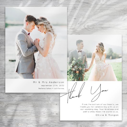 ミニマルモダンリストのスクリプ結婚ト写真 サンキューカード