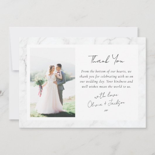 ミニマルモダンリストのスクリプ結婚ト写真 サンキューカード (裏面)