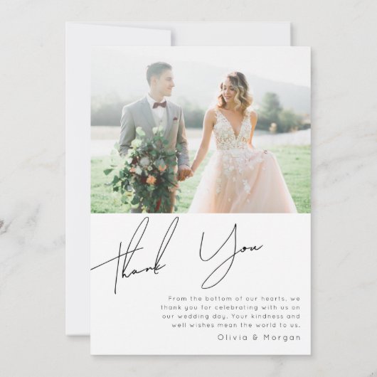 ミニマルモダンリストのスクリプ結婚ト写真 サンキューカード (裏面)