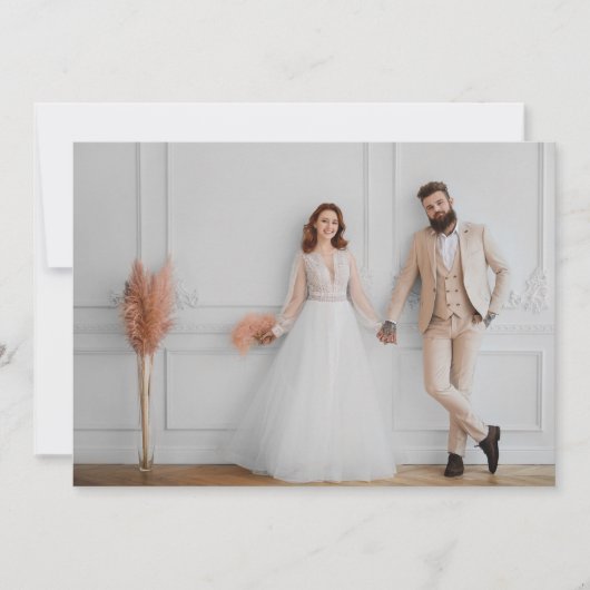 ミニマルモダンリストのスクリプ結婚ト写真 サンキューカード (正面)