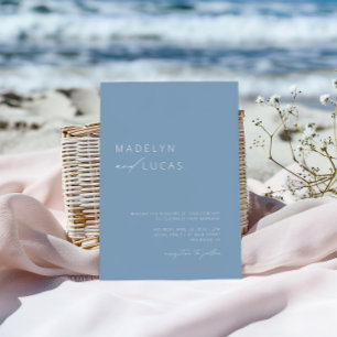 ミニマルモダンリストのダスティブルーQRコー結婚ド 招待状