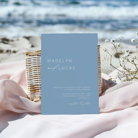 ミニマルモダンリストのダスティブルーQRコー結婚ド 招待状