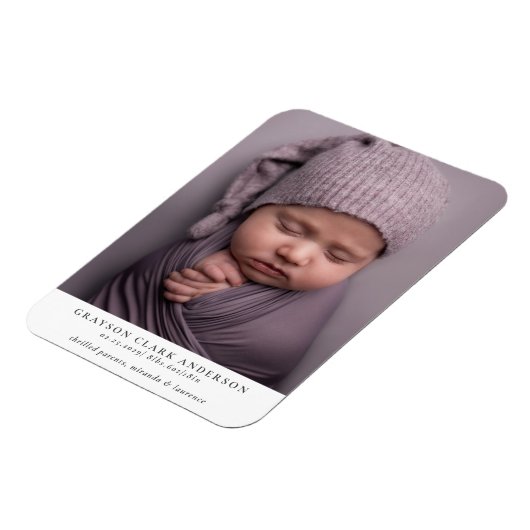 ミニマルモダンリストのフルフォト誕生のお知らせ マグネット (左側)