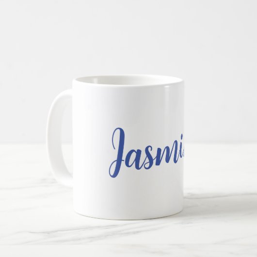ミニマルモダンリストのホワイトブルーあなたの名前を追加 コーヒーマグカップ (正面左)