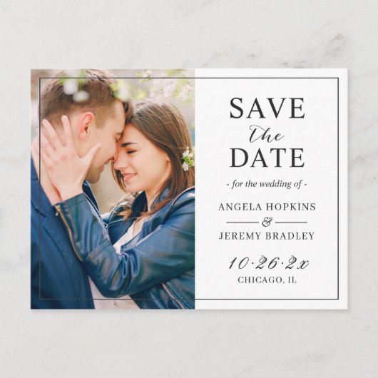 ミニマルモダンリストの予算の写真日付の保存 ポストカード (正面)