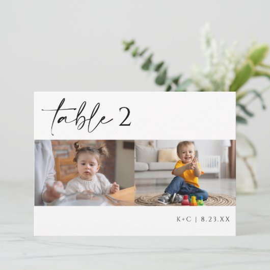ミニマルモダンリストの写真の表結婚番号 招待状 (スタンド正面)