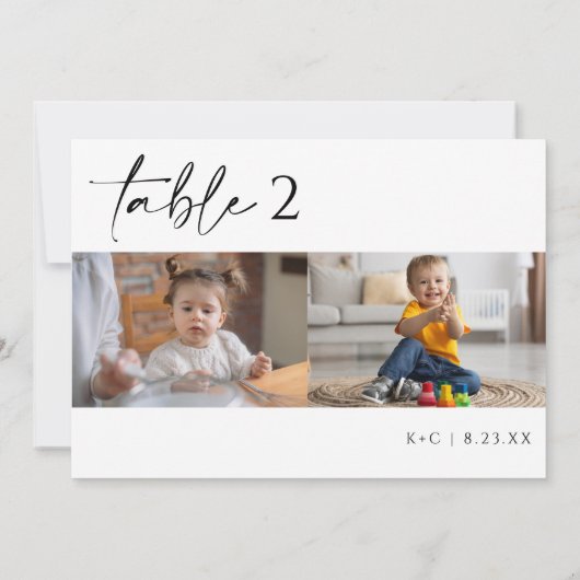 ミニマルモダンリストの写真の表結婚番号 招待状 (裏面)