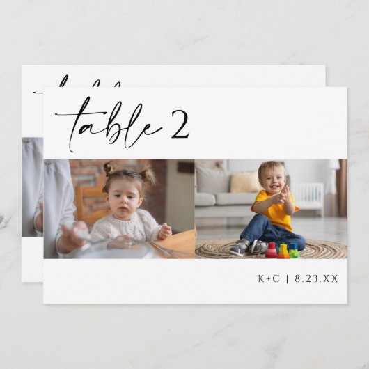 ミニマルモダンリストの写真の表結婚番号 招待状 (正面/裏面)