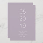 ミニマルモダンリストの埃薄紫日付カードを保存 招待状 (正面/裏面)