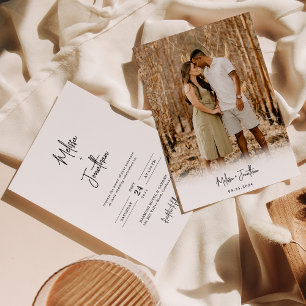 ミニマルモダンリストの手書きスクリプト写真結婚の 招待状