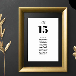 ミニマルモダンリストの白黒シーティングチャート テーブルナンバー