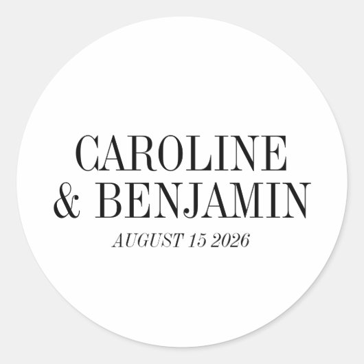 ミニマルモダンリストの白黒タイポグラフィ名 ラウンドシール (正面)