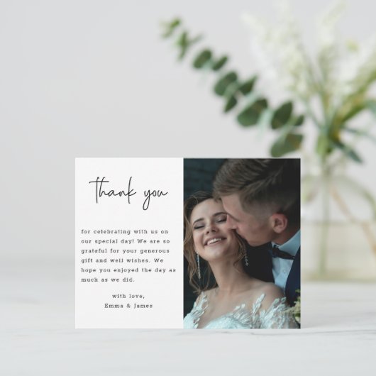 ミニマルモダンリストの結婚写真ありがとう ポストカード (スタンド正面)