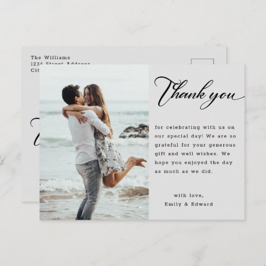 ミニマルモダンリストの結婚写真ありがとう ポストカード (正面/裏面)