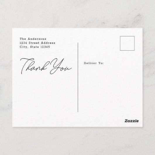 ミニマルモダンリストの結婚写真ありがとう ポストカード (裏面)