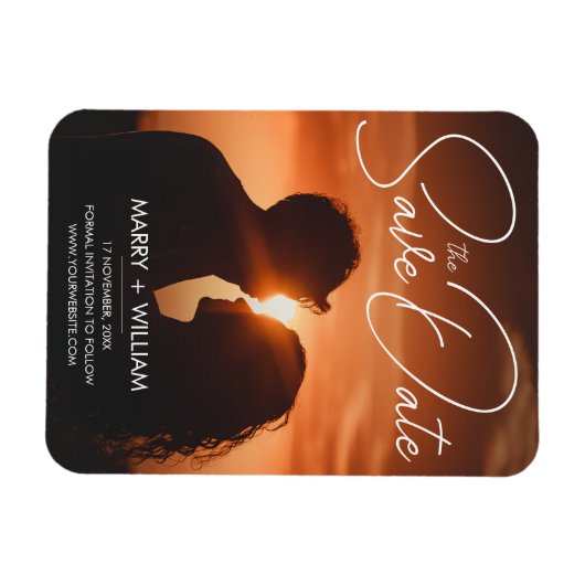 ミニマルモダンリストの結婚式の日付写真を保存 マグネット (横)